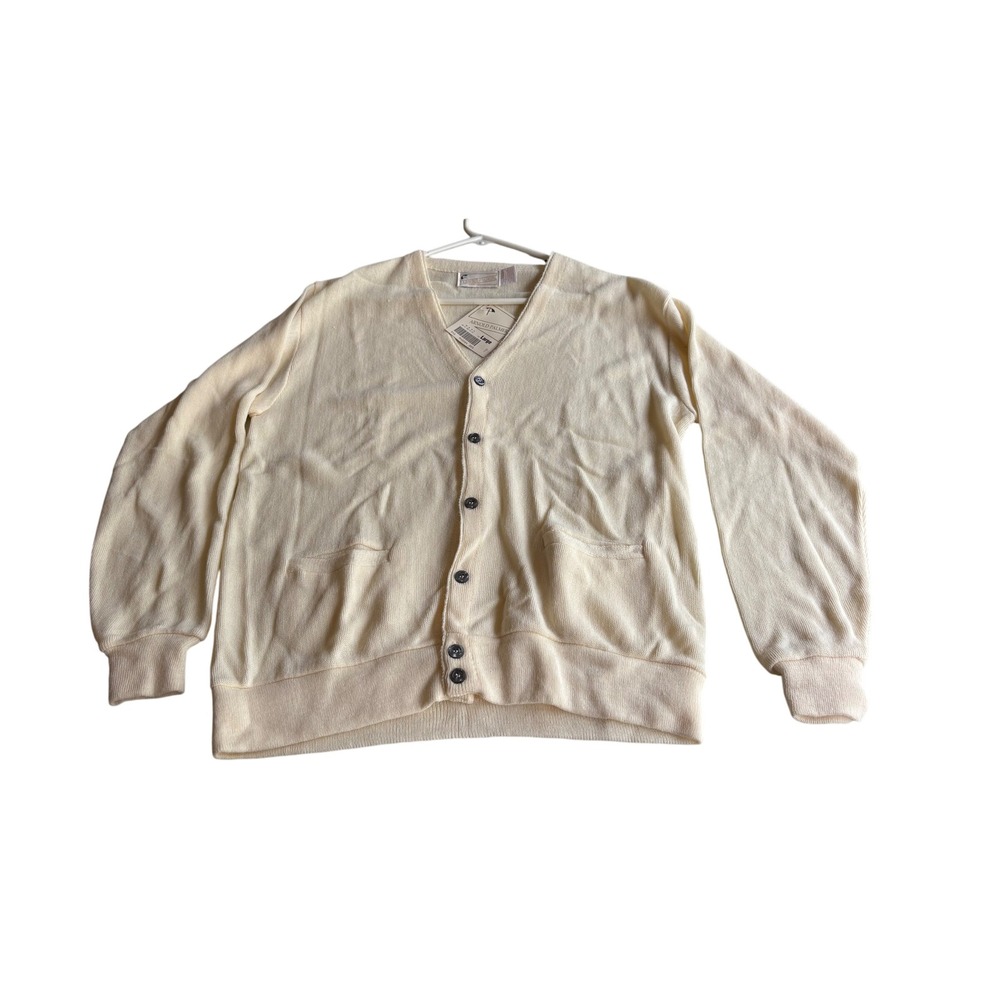Vintage Arnold Palmer Mens Cardigan Sweater Large Cream Acrylic Knit USA NWT
